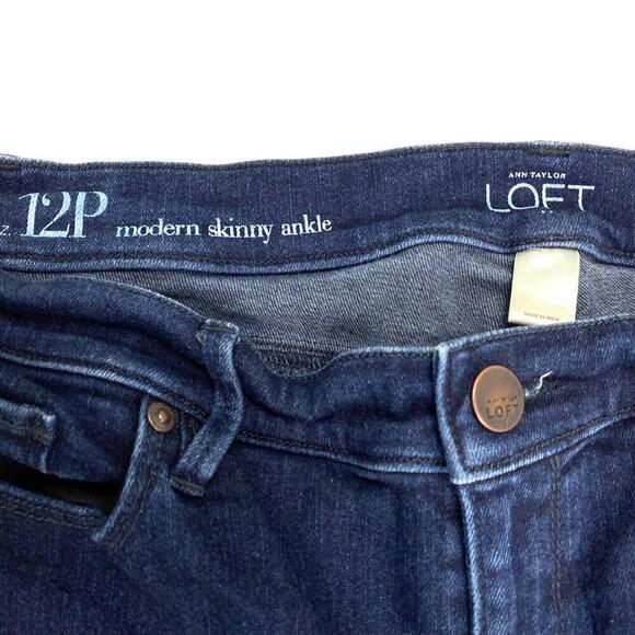 Loft Modern Skinny Ankle Zipper Women's size 12P Dark Wash Blue Denim Jeans - Picture 3 of 4
